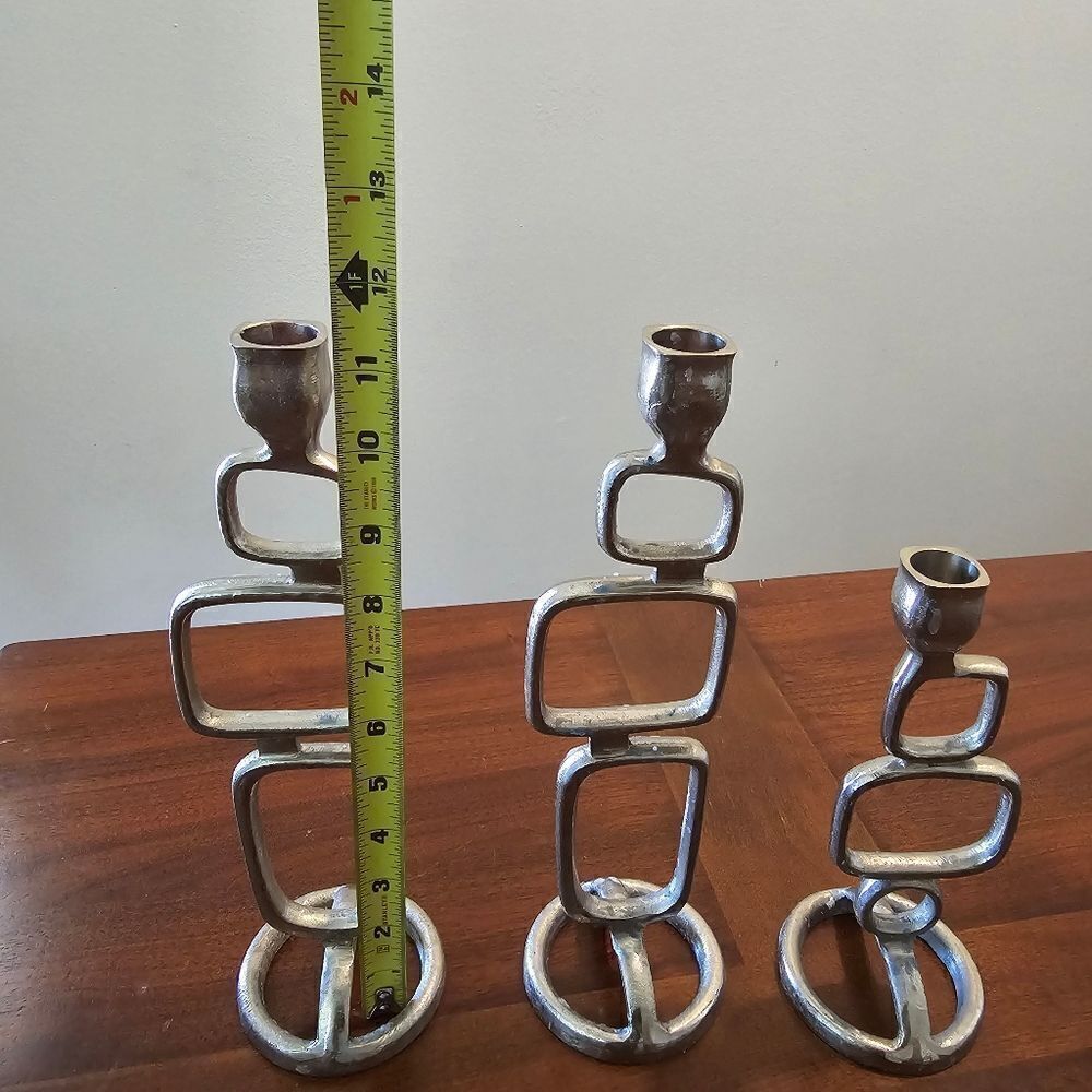 Modern MCM Candle Holder Made in India Silver Tone Brutalist Style - Picture 7 of 11